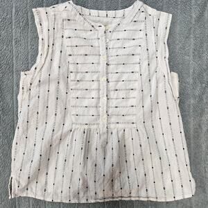 Ann Taylor Loft Black & White Textured Henley Yolk Neck Half Button Top